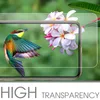 A close-up of a smartphone screen displaying a colorful bird and flowers, with text overlay. Produktbild-Vorschau