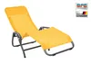 A yellow sun lounger with a gray frame is shown against a white background. Produktbild-Vorschau