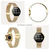 A collage of four images showing a gold smartwatch from different angles. Produktbild-Vorschau