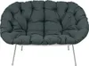 A dark gray tufted cushion on a modern metal frame. Náhled obrázku produktu