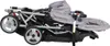 A folded tandem stroller shown from the side. Náhled obrázku produktu