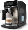 A Philips coffee machine is shown on a white background, with a cup of coffee in front of it. Produktbild-Vorschau