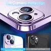 A close-up of a phone's camera lens with a protective cover, and two comparison shots below showing the protected and damaged camera lenses. Produktbild-Vorschau