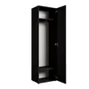 An open black wardrobe with a hanging rod and shelves inside, shown against a white background. Produktbild-Vorschau