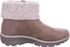 A side view of a taupe boot with a cream knitted cuff. Voir les images du produit
