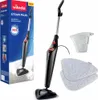 A product shot of a Vileda Steam Plus steam mop and its accessories, alongside its packaging. Produktbild-Vorschau