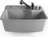 A gray sink with a faucet and soap dispenser against a white background. Anteprima dell’immagine prodotto