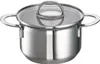 A stainless steel pot with a glass lid and handles, shown on a white background. Produktbild-Vorschau