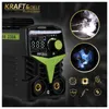 A marketing image for a welding machine, showing the product and examples of its use. Produktbild-Vorschau