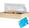 A sushi serving platter with a wooden base and a clear lid, shown with two ice packs. Náhľad obrázku produktu