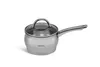 A stainless steel saucepan with a glass lid and a single handle, shown against a plain white background. Produktbild-Vorschau