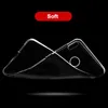 A transparent phone case is shown against a black background with a red oval overlay containing the word 'Soft'. Produktbild-Vorschau
