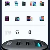 A collage of various electronic devices and a close-up of a car charger. Produktbild-Vorschau