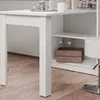 A close-up view of a white dining table with shelves underneath, showing a wooden crate with bottles. Podgląd zdjęcia produktu