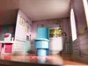 A dollhouse bathroom with a toilet, bathtub, and vanity. Voir les images du produit