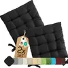 Two black seat cushions are displayed on a white background, with a tag indicating '2x SET' and various color swatches shown below. Produktbild-Vorschau