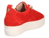 A red suede sneaker with a white platform sole, shown from the side and slightly from the back. Náhľad obrázku produktu