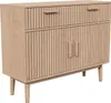 A light wood sideboard with two drawers and two cabinet doors, set against a white background. Podgląd zdjęcia produktu