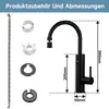 A diagram showing a faucet with various accessories and dimensions. Produktbild-Vorschau
