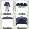 A four-panel diagram showing the assembly and disassembly of a dark gray pop-up gazebo. Voir les images du produit