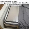 A close-up view of a mattress with a silver insulating layer and a gray blanket. Produktbild-Vorschau