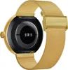 The back of a gold smartwatch with a mesh band is shown against a white background. The watch face is black and has text and sensors visible. Podgląd zdjęcia produktu