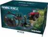 The image shows the packaging of a farming vehicle control system, featuring a steering wheel, joystick, and pedals, along with a graphic of a tractor in a field. Produktbild-Vorschau