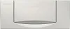 A white toilet flush plate with the Geberit logo on the top left. Produktbild-Vorschau