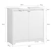 A white bathroom vanity cabinet with dimensions labeled. Produktbild-Vorschau