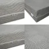 Collage of four close-up images of a gray mattress cover with a wave-like pattern and zippers. Produktbild-Vorschau