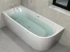 A white bathtub filled with clear water in a modern bathroom. Produktbild-Vorschau