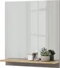 A mirror with a shelf mounted on a wall, reflecting a window and curtains. Náhled obrázku produktu