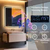 A modern bathroom with a lit LED mirror above a sink, showcasing its features with overlay text and icons. Anteprima dell’immagine prodotto