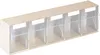 A long, narrow storage unit with five clear bins. Produktbild-Vorschau