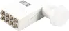 A white satellite LNB device with multiple connectors on one end and a cap on the other, shown on a white background. Podgląd zdjęcia produktu