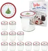 A set of 12 glass jars with lids, a decorative plate, and a recipe booklet, all with a Christmas theme. Produktbild-Vorschau
