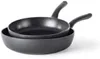 Two black frying pans stacked on top of each other against a white background. Produktbild-Vorschau
