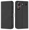 A black flip case for a smartphone is shown from two angles. Produktbild-Vorschau