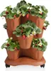 A vertical strawberry planter with multiple tiers, filled with strawberry plants, some bearing fruit and flowers, set against a white background. Anteprima dell’immagine prodotto