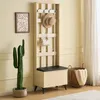 A hallway or entryway scene featuring a coat rack with a bench, a decorative plant, and a basket. Náhľad obrázku produktu