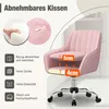 A pink office chair with diagrams highlighting its features. Produktbild-Vorschau