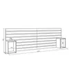 A technical drawing of a headboard with two attached nightstands, showing dimensions. Anteprima dell’immagine prodotto