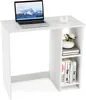 A white desk with a laptop, a coffee cup, and books on shelves. Anteprima dell’immagine prodotto