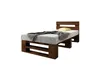 A wooden bed frame with a mattress and bedding, shown against a white background. Produktbild-Vorschau
