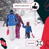 A family walking in the snow, with marketing overlays. Voir les images du produit