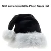 A black plush Santa hat with white trim and pom-pom, set against a white background. Produktbild-Vorschau