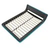 A black bed frame with wooden slats and blue LED lighting, shown from a diagonal top-down view against a white background. Náhľad obrázku produktu