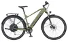 A studio shot of an olive green electric bicycle against a white background. Produktbild-Vorschau
