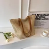 Aucuu Strohtasche Damen mit Ledergriffe Reißverschluss für Produktbild-Vorschau 6