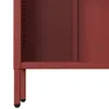 Close-up shot of the lower portion of a red metal shelving unit. Náhled obrázku produktu